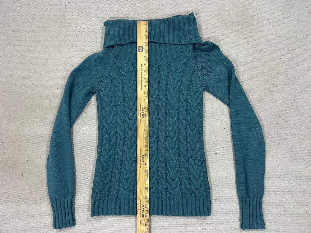 Banana Republic Sweater Womens XS Teal Cable Knit Cowl Neck Preppy Luxury